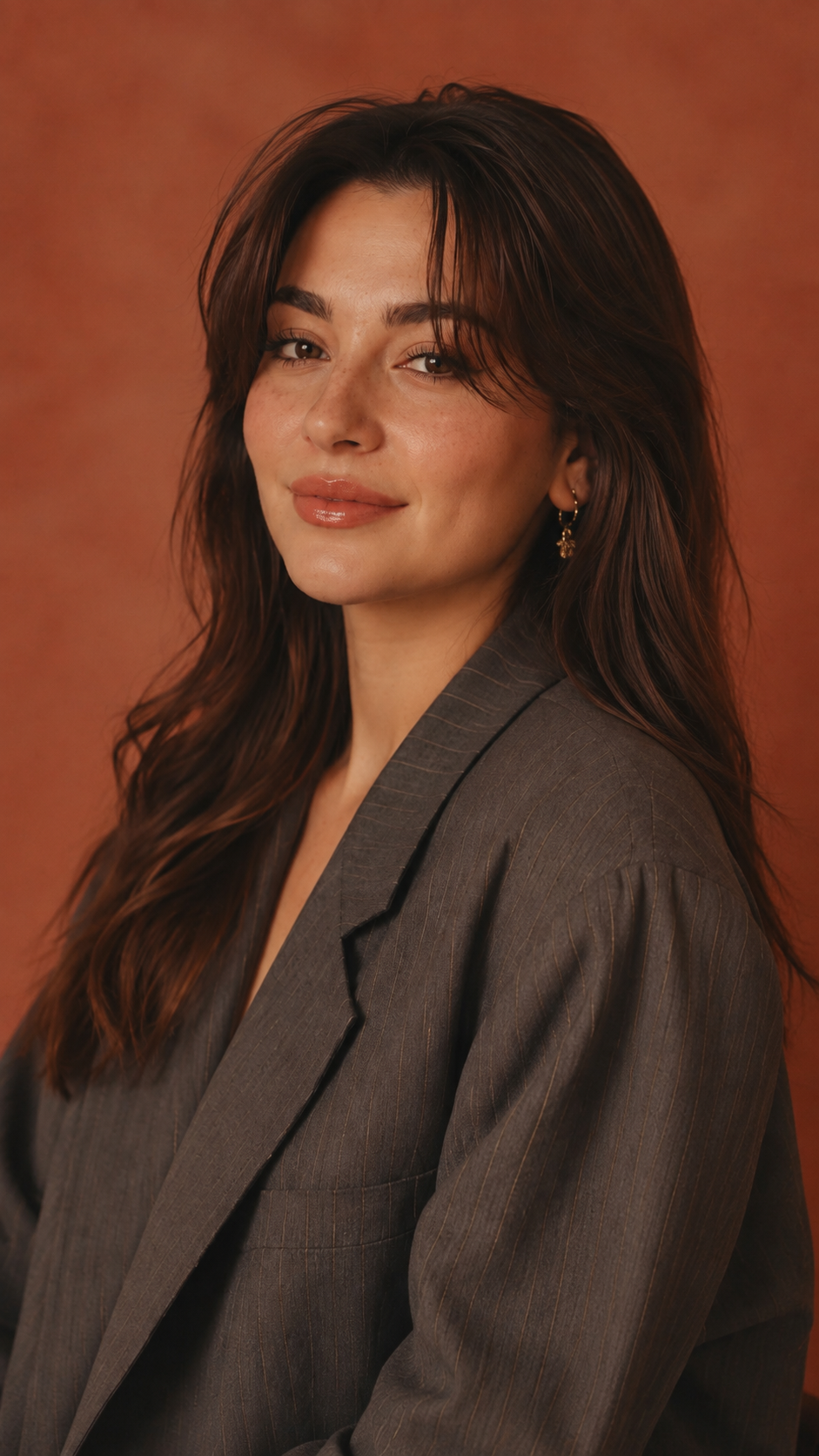Elena Martinez smiling in a bright office, wearing a striped blazer.